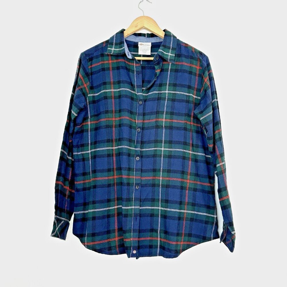 Dickies Shirt Women L Blue Green Red Plaid Flannel Button Up Outdoor Heritage
